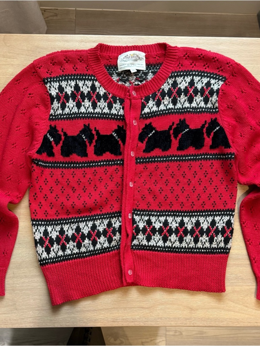 Vintage Susan Bristol Scottie Dog Fair Isle Cardigan Size Medium